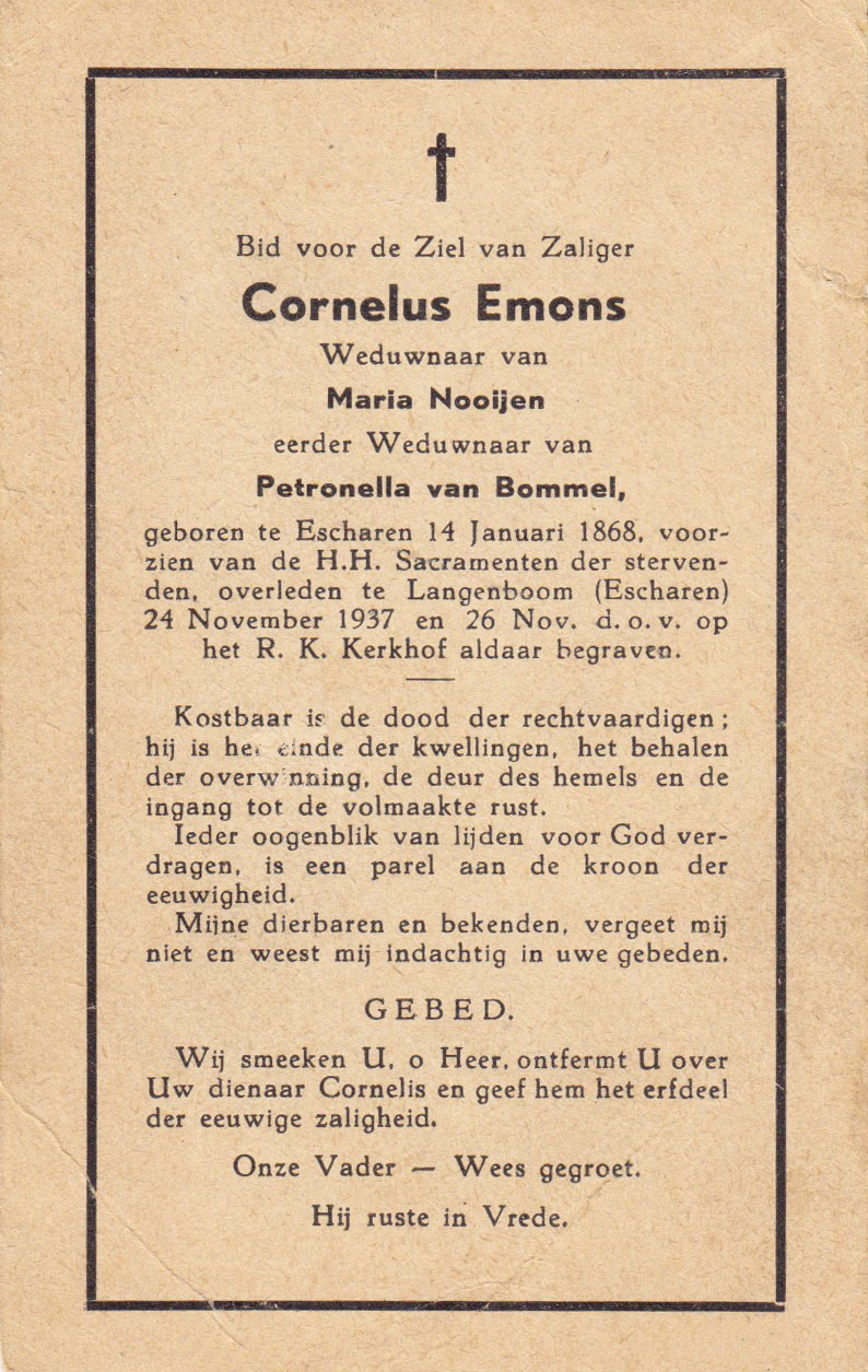Bidprentje Cornelus Emons