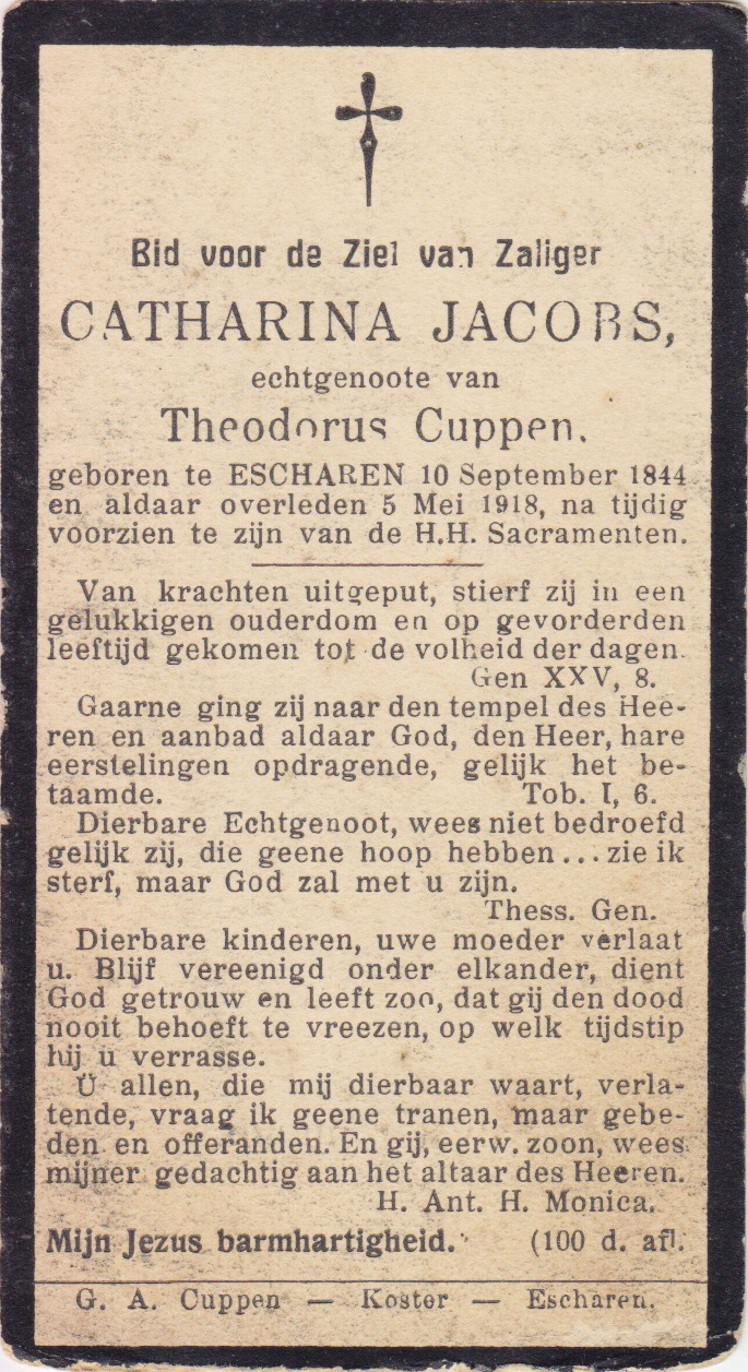 Bidprentje Catharina Jacobs