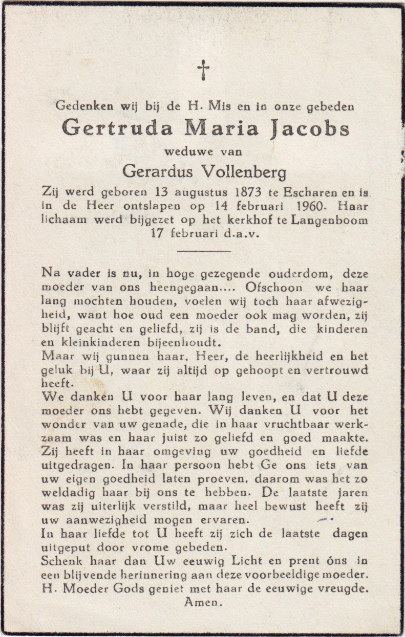 Bidprentje Gertruda Maria Jacobs