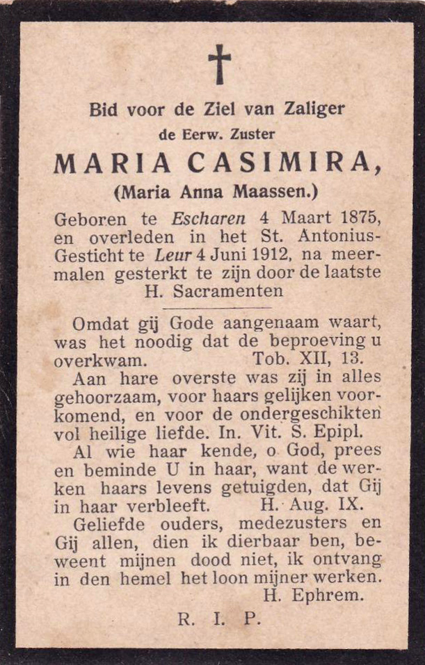 Bidprentje Maria Anna Maassen