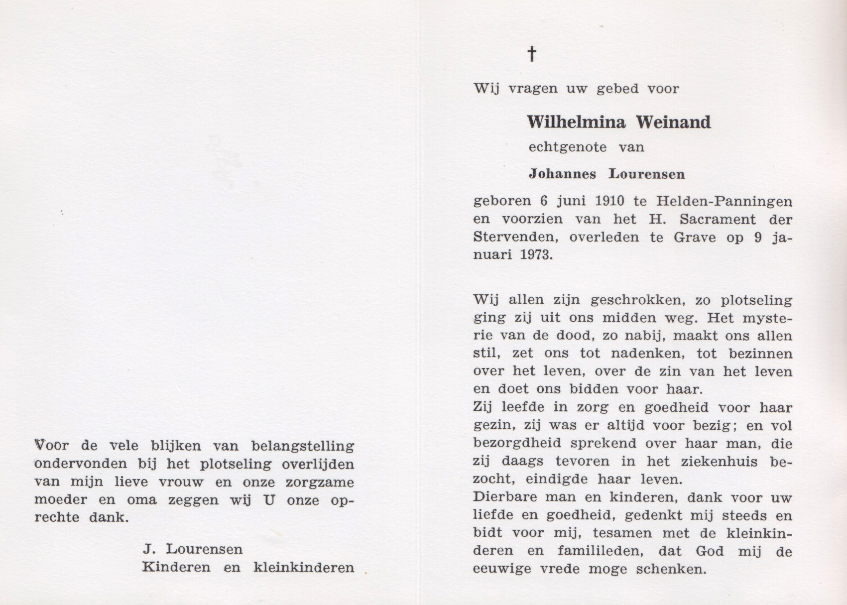 Bidprentje Wilhelmina Weinand